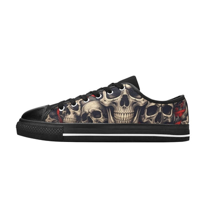 WOMEN'S Patriotic Skull Flag Low Top Canvas Grunge Custom Shoes