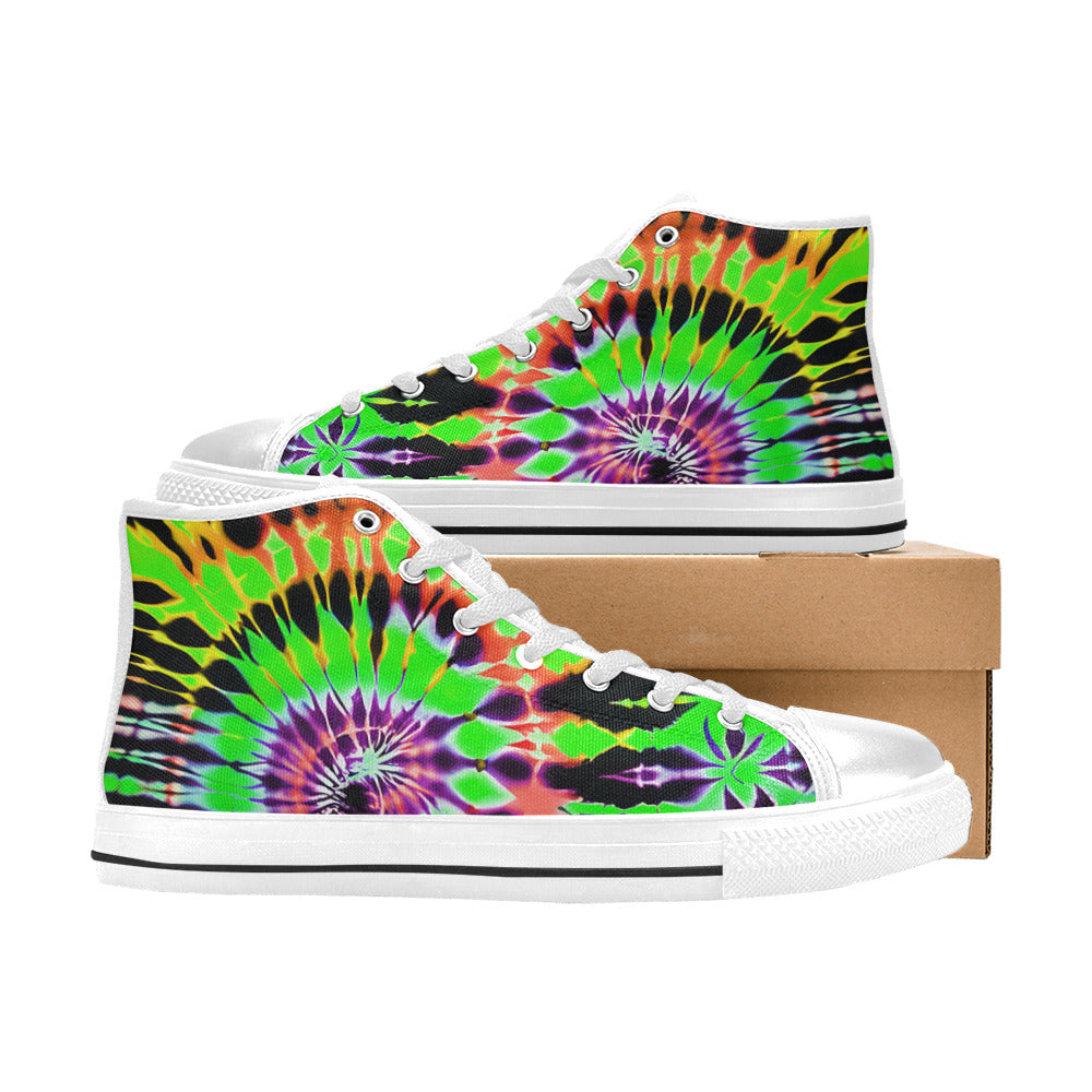 WOMEN'S Cc Tie Dye Art High Top Canvas Vibrant Chaos Custom Sneakers