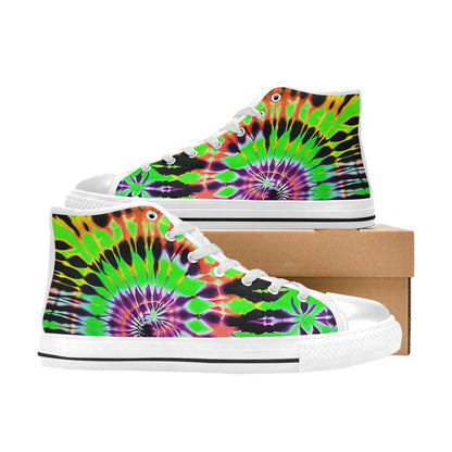WOMEN'S Cc Tie Dye Art High Top Canvas Vibrant Chaos Custom Sneakers