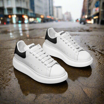 Freaky ® White Black custom high-top canvas shoes — wearable art by Freaky Shoes