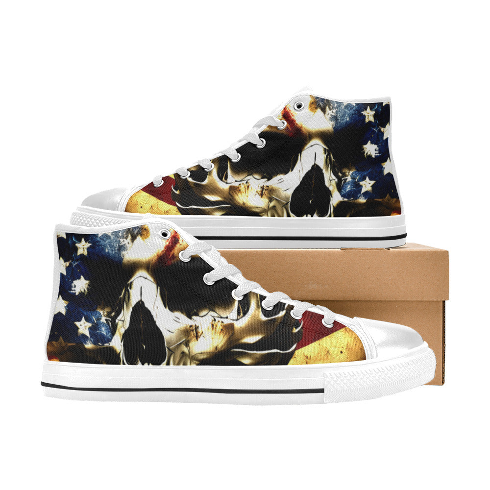 WOMEN'S Patriotic Usa Flag Skull High Top Canvas Dark Academia Custom Shoes