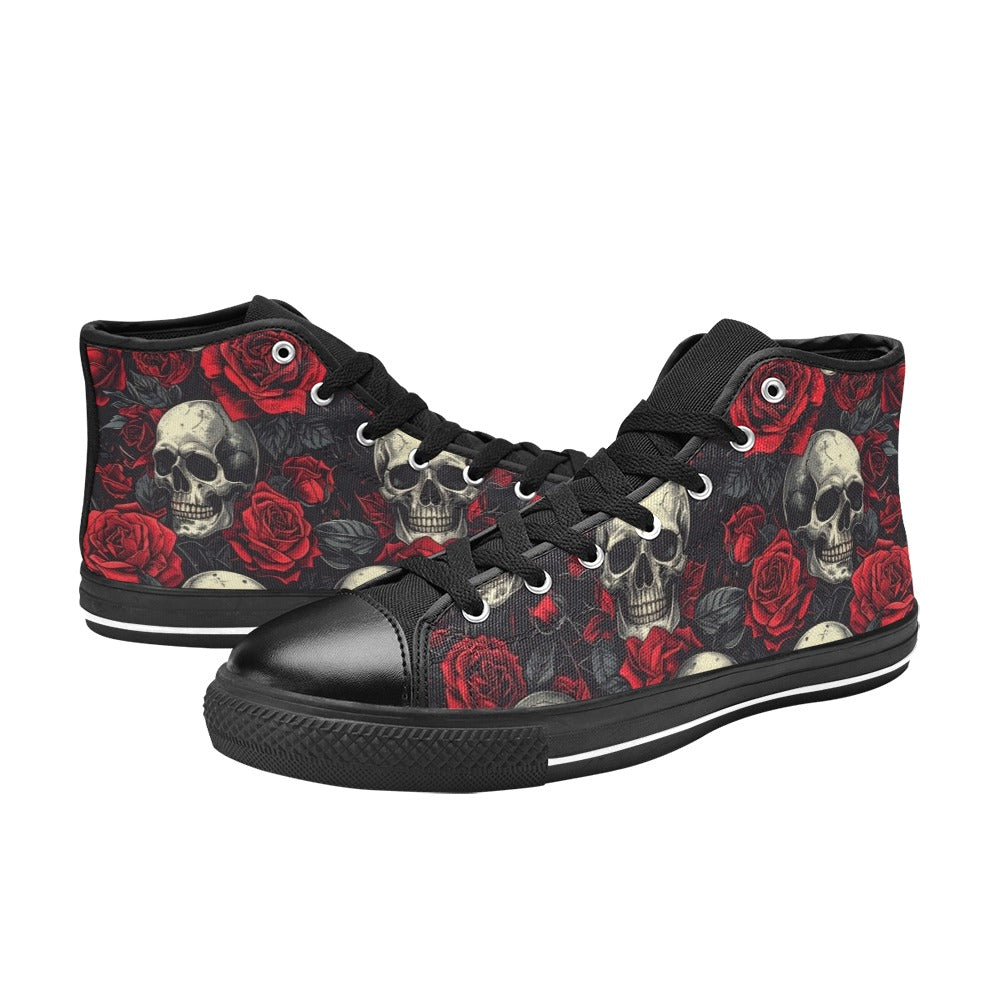 MEN'S Skull And Roses High Top Canvas Y2K Custom Shoes