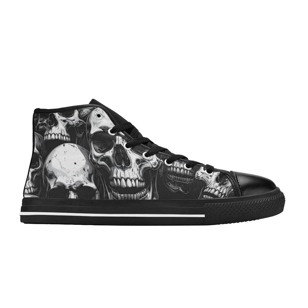 WOMEN'S Aggressive Comic Skull Black High Top Canvas Wallpaper Art Sneakers