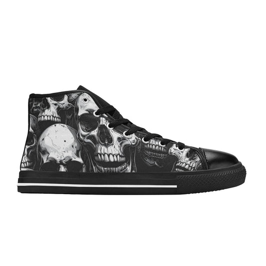 WOMEN'S Aggressive Comic Skull Black High Top Canvas Wallpaper Art Sneakers