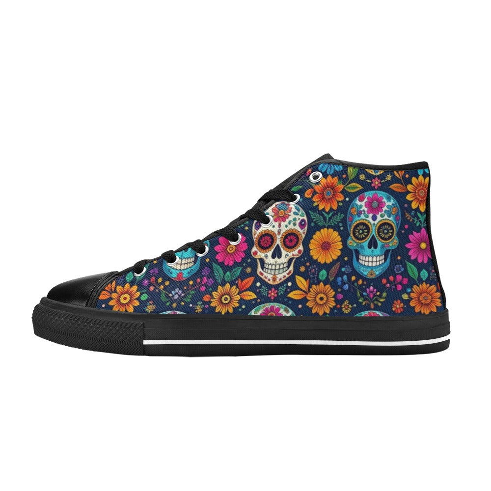MEN'S Rainbow Sugar Skull Weave High Top Canvas Cottagecore Custom Shoes