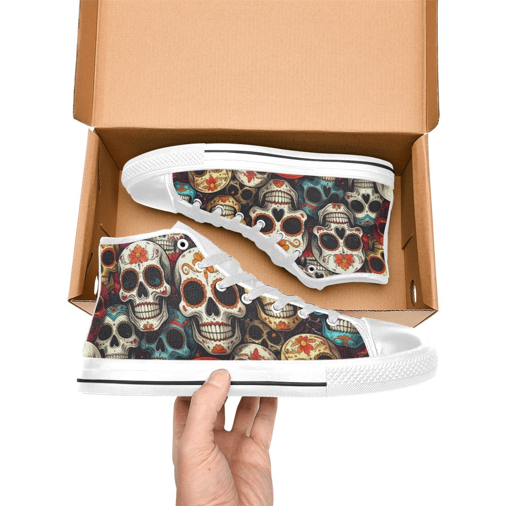 WOMEN'S Aggressive Comic Sugar Skull High Top Canvas Dreamcore Custom Shoes