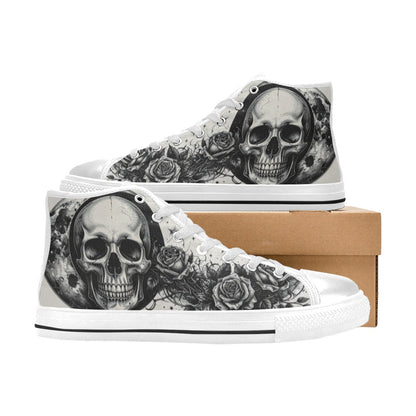 Skull Rose Grey Art Men's Gothic High Top Canvas Shoes | Freaky Shoes®