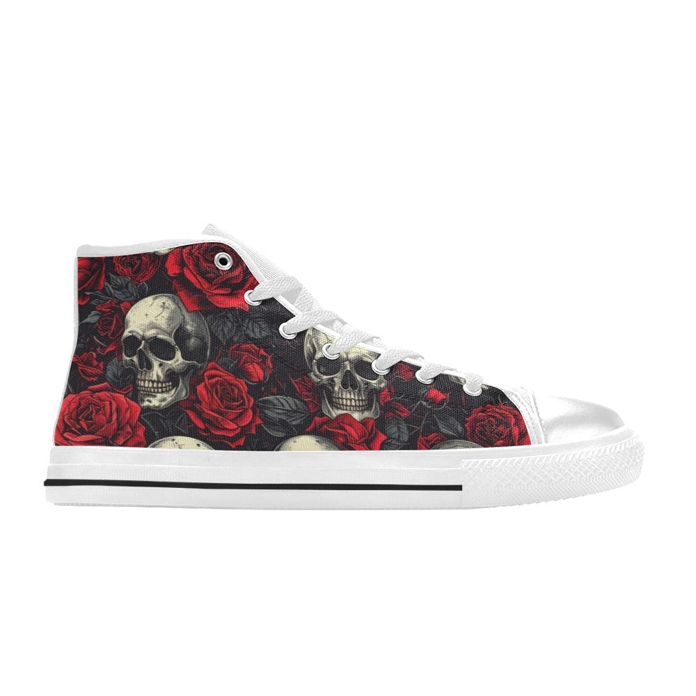 MEN'S Skull And Roses High Top Canvas Wallpaper Art Sneakers