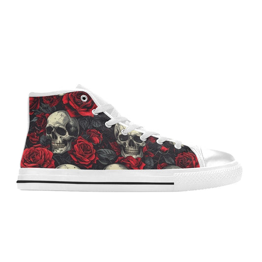 MEN'S Skull And Roses High Top Canvas Wallpaper Art Sneakers