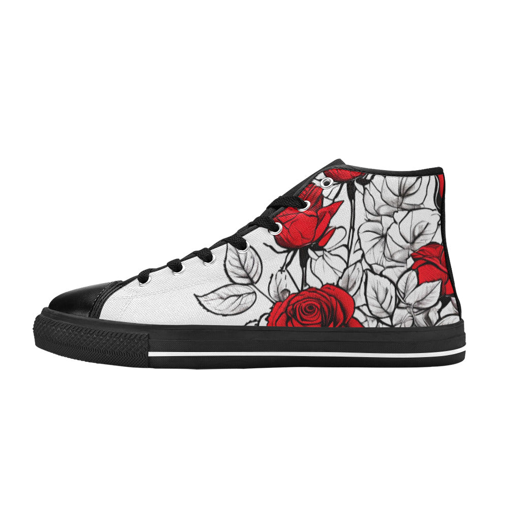 MEN'S Red Roses Pen Ink High Top Canvas Cottagecore Sneakers