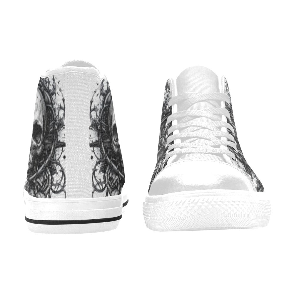 Grey Crown Skull Women's Goth Dark High Top Canvas Shoes | Freaky Shoes®