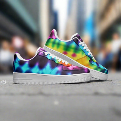 Tie Dye custom low-top leather sneakers — wearable art by Freaky Shoes