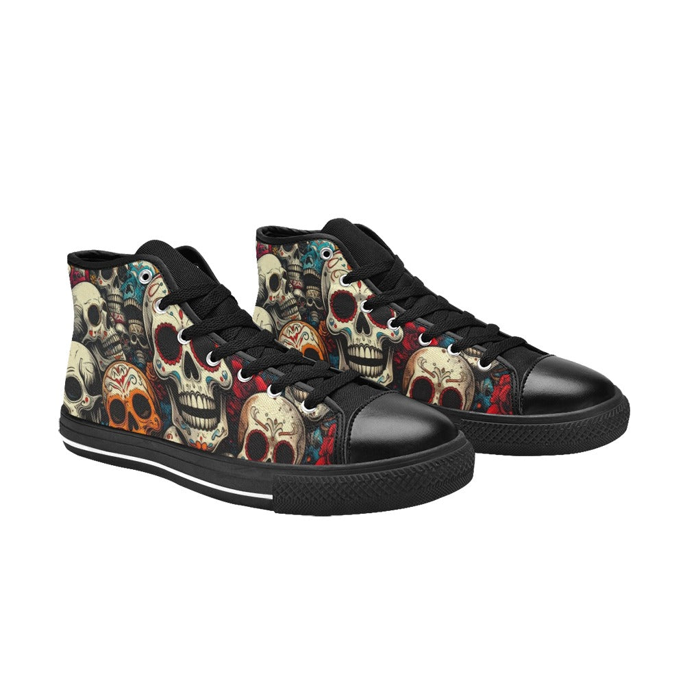 WOMEN'S Aggressive Halftone Sugar Skull High Top Canvas Surreal Custom Shoes