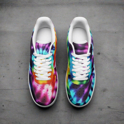 Custom Tie Dye low-top leather sneakers with bold all-over art — Freaky Shoes