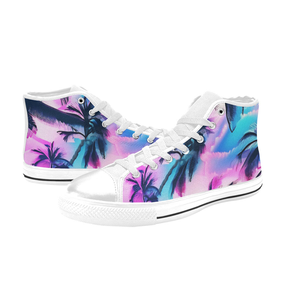 WOMEN'S Bright Palm Tree Art High Top Canvas Wallpaper Art Custom Sneakers