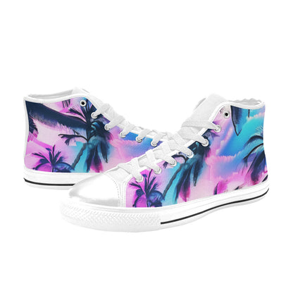 WOMEN'S Bright Palm Tree Art High Top Canvas Wallpaper Art Custom Sneakers