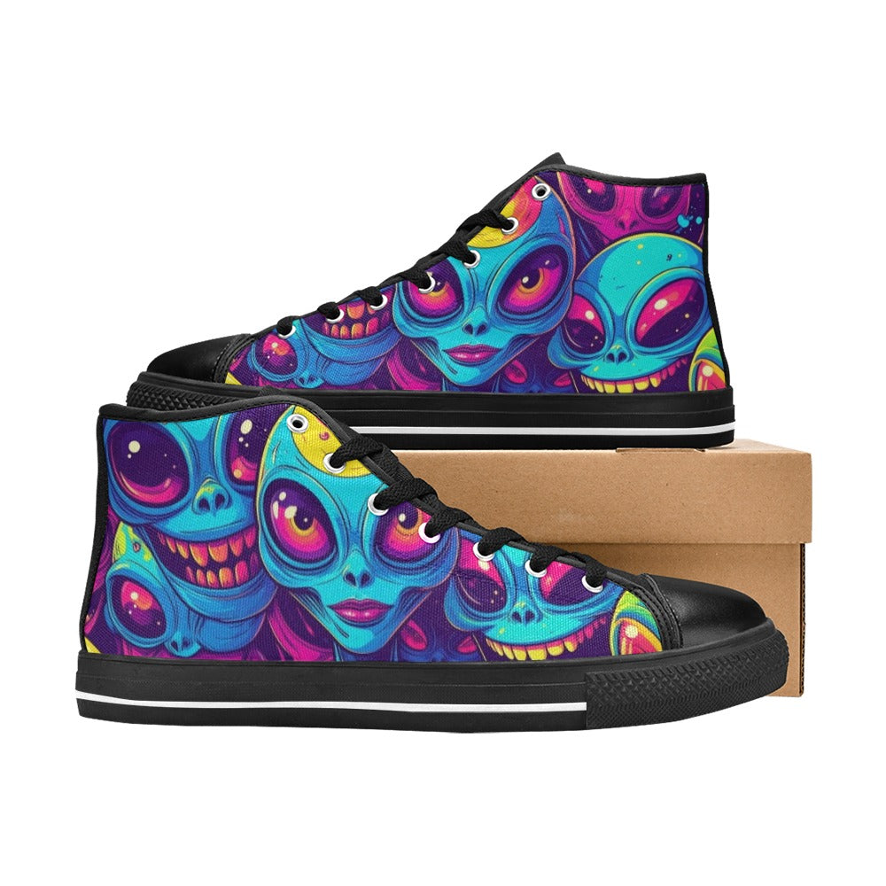 WOMEN'S Alien UFO Cartoon High Top Canvas Neon Fantasy Sneakers
