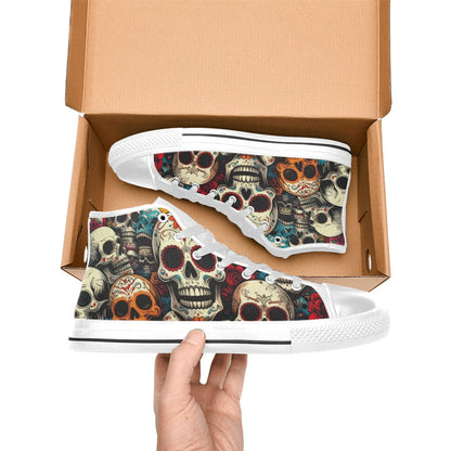 WOMEN'S Aggressive Halftone Sugar Skull High Top Canvas Aesthetic Custom Sneakers