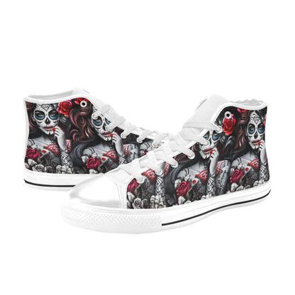 WOMEN'S Sugar Skull Woman Rose High Top Canvas Grunge Shoes