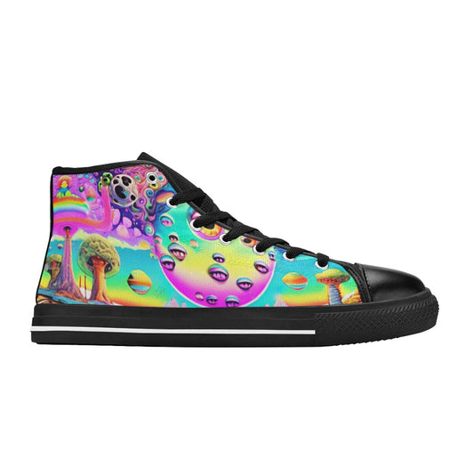 WOMEN'S Trippy Acid World Art High Top Canvas Cottagecore Custom Sneakers