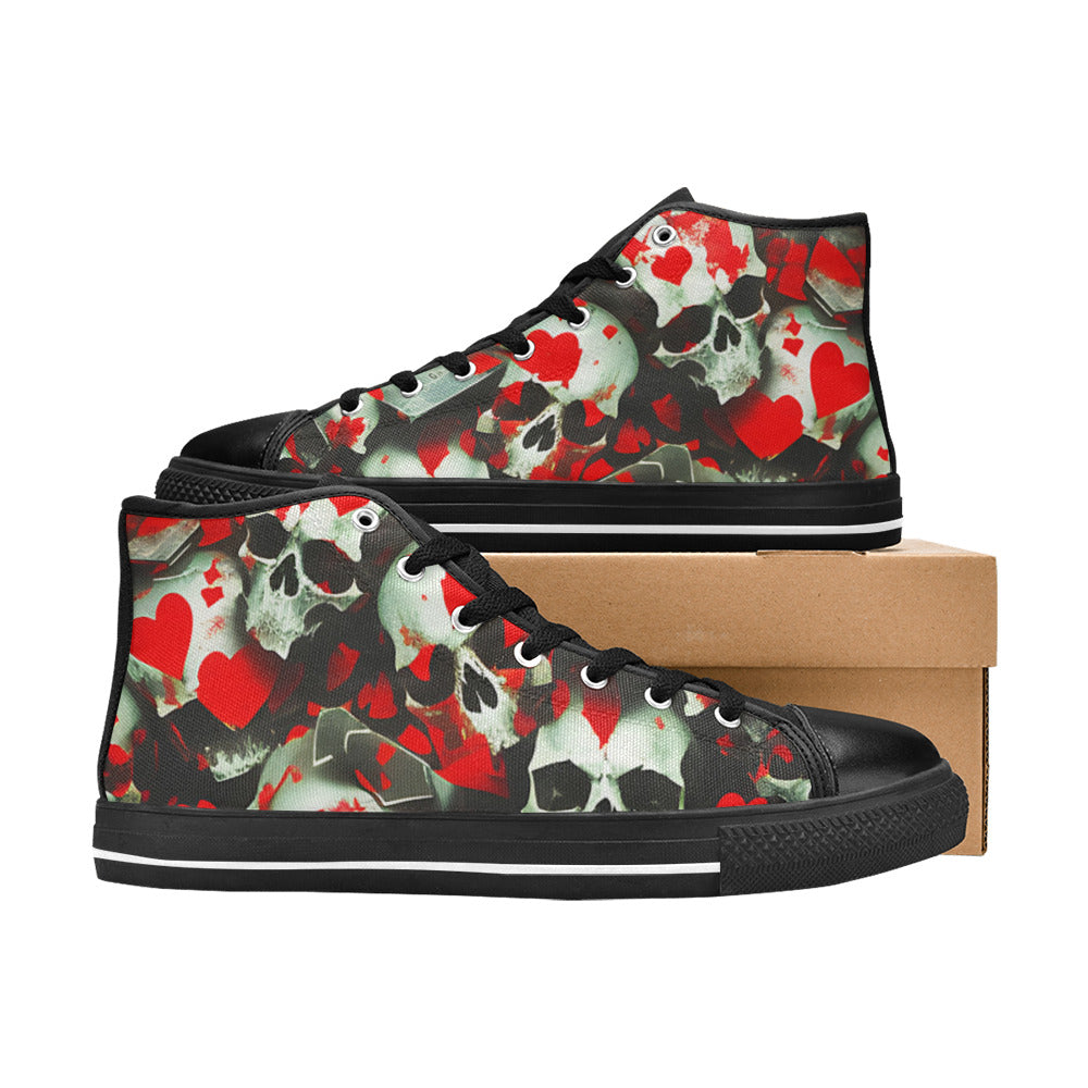 WOMEN'S Splatter Skulls High Top Canvas Grunge Custom Sneakers