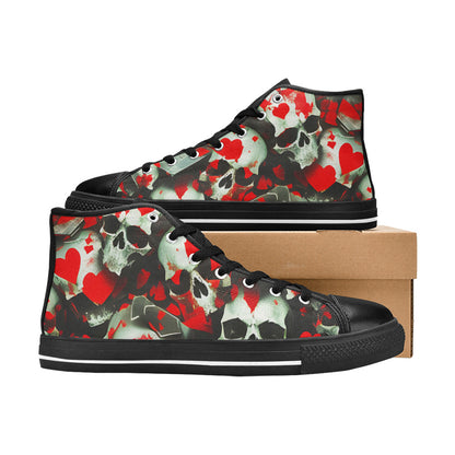 WOMEN'S Splatter Skulls High Top Canvas Grunge Custom Sneakers