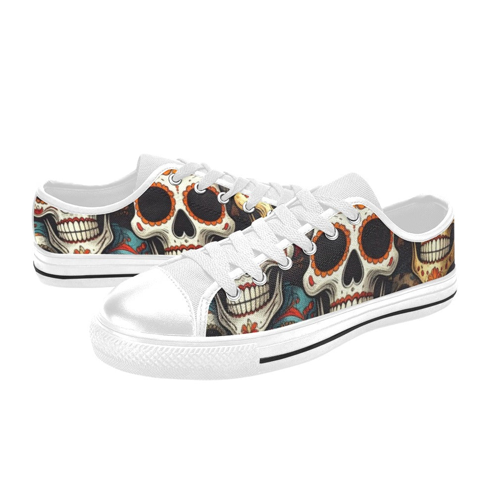 KIDS' Aggressive Comic Sugar Skull Low Top Canvas Vibrant Chaos Sneakers