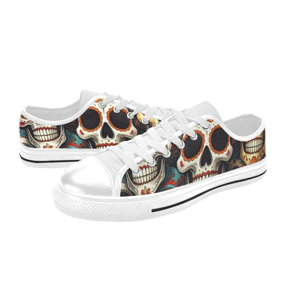 KIDS' Aggressive Comic Sugar Skull Low Top Canvas Vibrant Chaos Sneakers