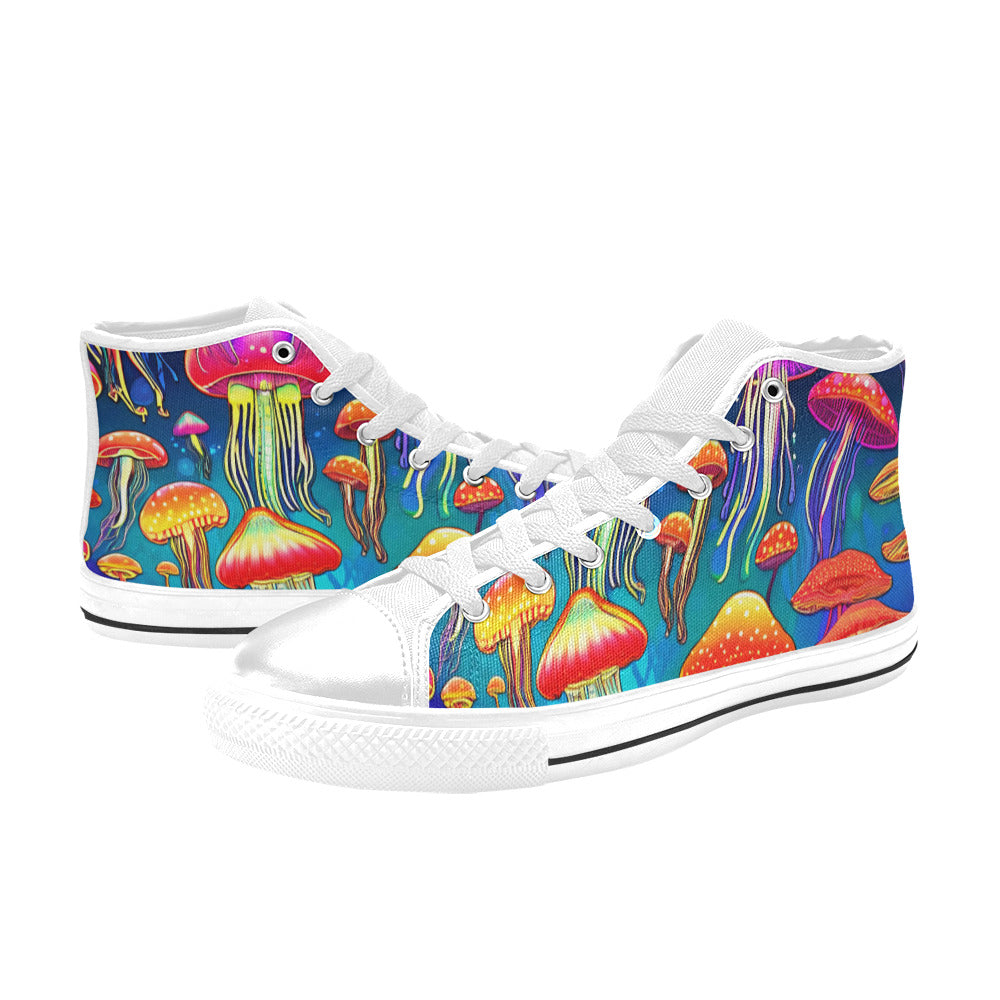 MEN'S Jellyfish Vibrant Mushroom Art High Top Canvas Surreal Shoes