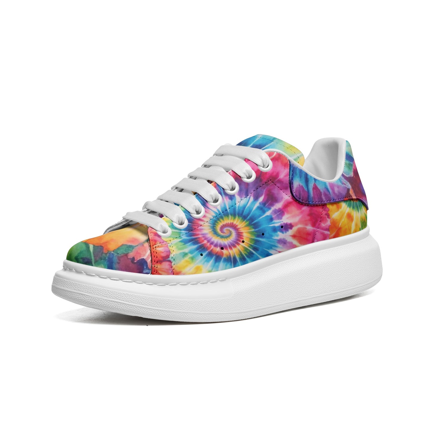 Tie Dye Platform Sneakers Unisex Non Slip Lace Up Faux Leather Sneakers