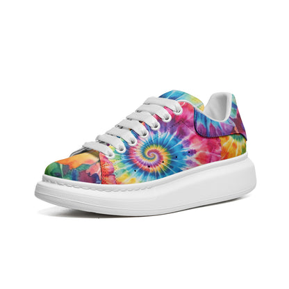 Tie Dye Platform Sneakers Unisex Non Slip Lace Up Faux Leather Sneakers
