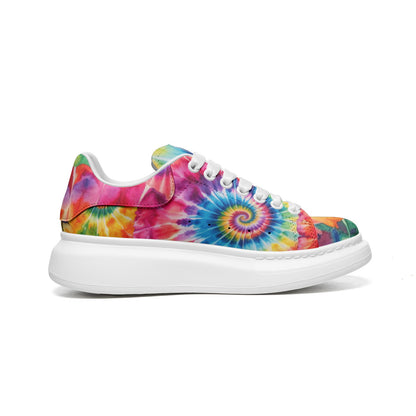 Tie Dye Platform Sneakers Unisex Non Slip Lace Up Faux Leather Sneakers
