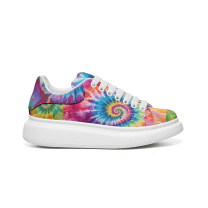 Tie Dye Platform Sneakers Unisex Non Slip Lace Up Faux Leather Sneakers