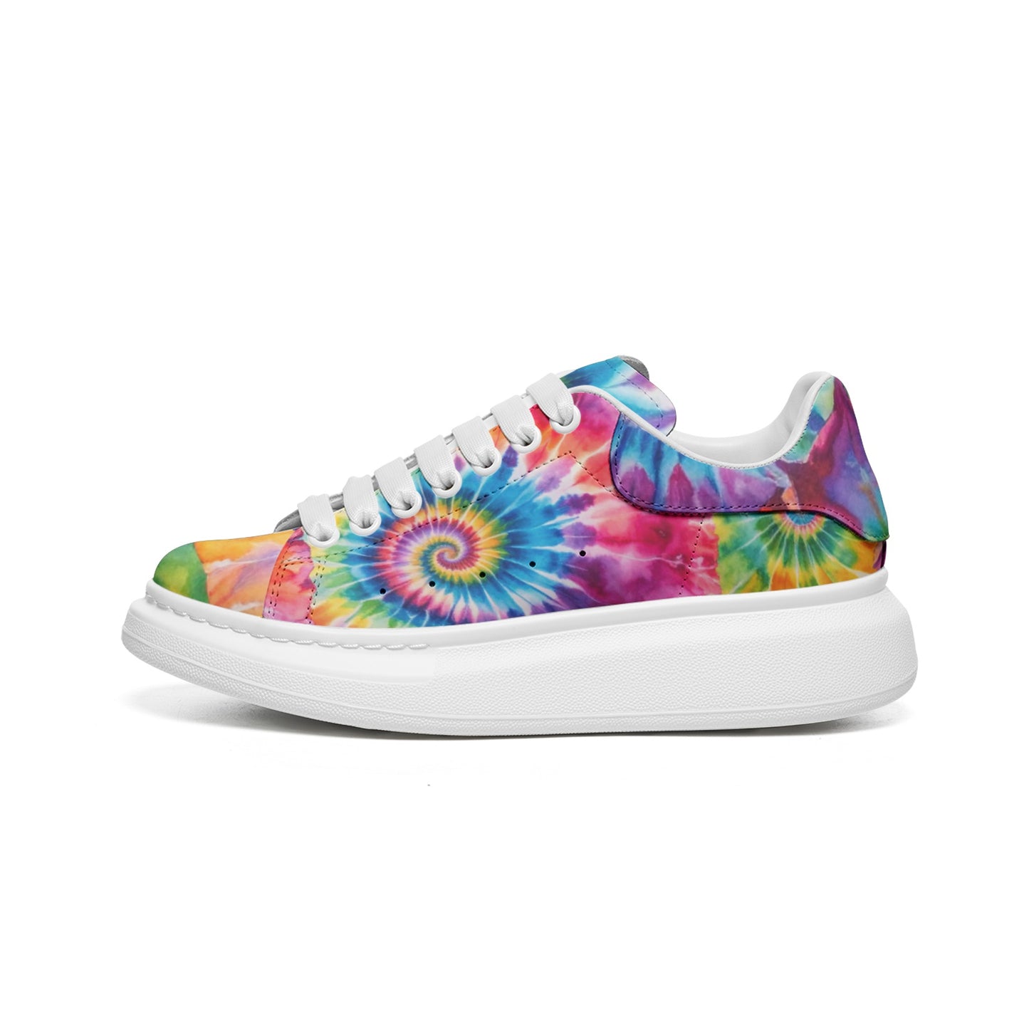 Tie Dye Platform Sneakers Unisex Non Slip Lace Up Faux Leather Sneakers