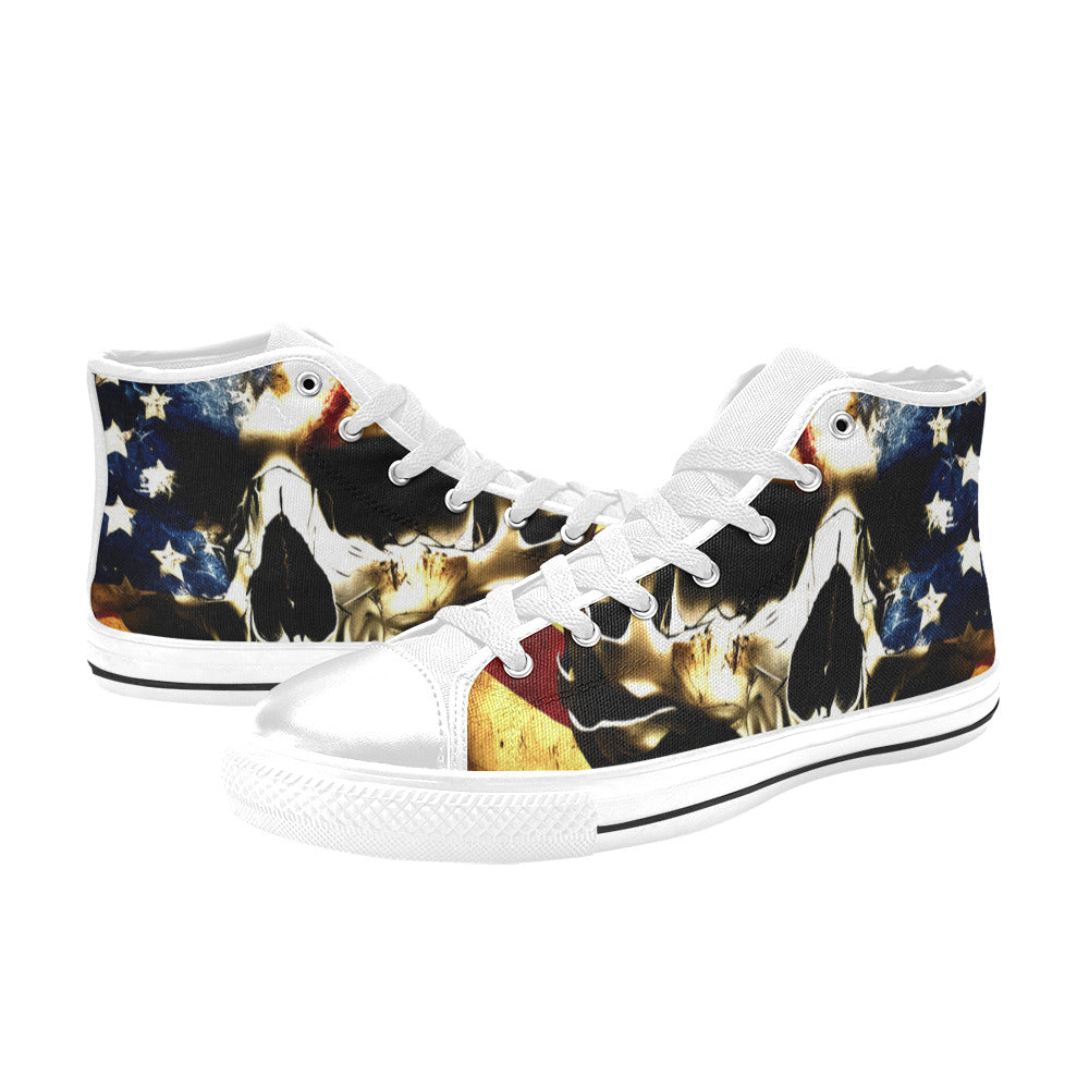 MEN'S Patriotic Usa Flag Skull High Top Canvas Vivid Sneakers