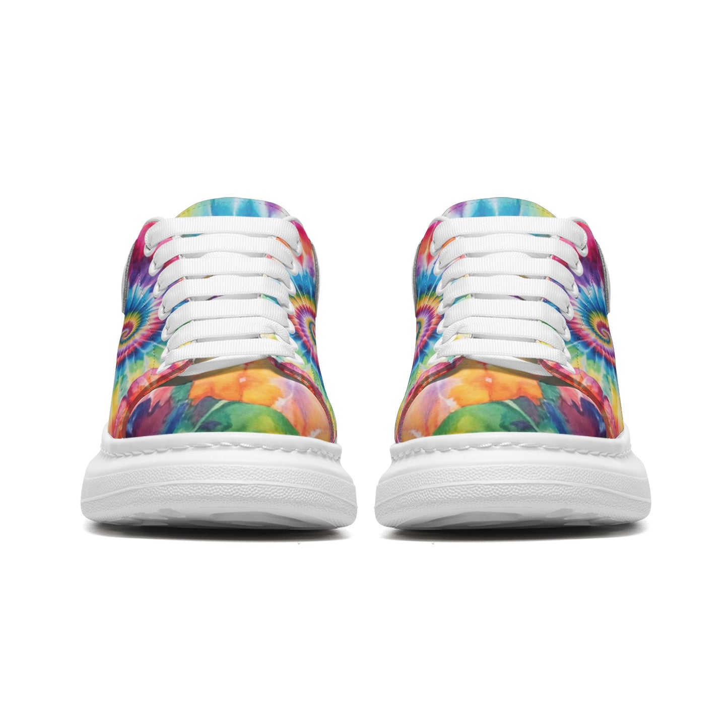 Tie Dye Platform Sneakers Unisex Non Slip Lace Up Faux Leather Sneakers