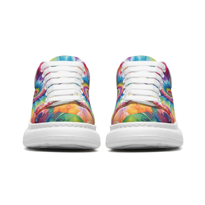 Tie Dye Platform Sneakers Unisex Non Slip Lace Up Faux Leather Sneakers