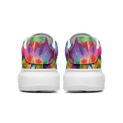 Tie Dye Platform Sneakers Unisex Non Slip Lace Up Faux Leather Sneakers