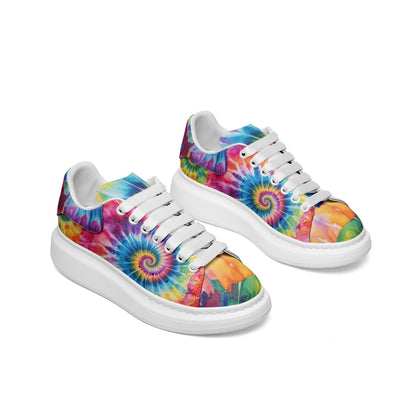 Tie Dye Platform Sneakers Unisex Non Slip Lace Up Faux Leather Sneakers