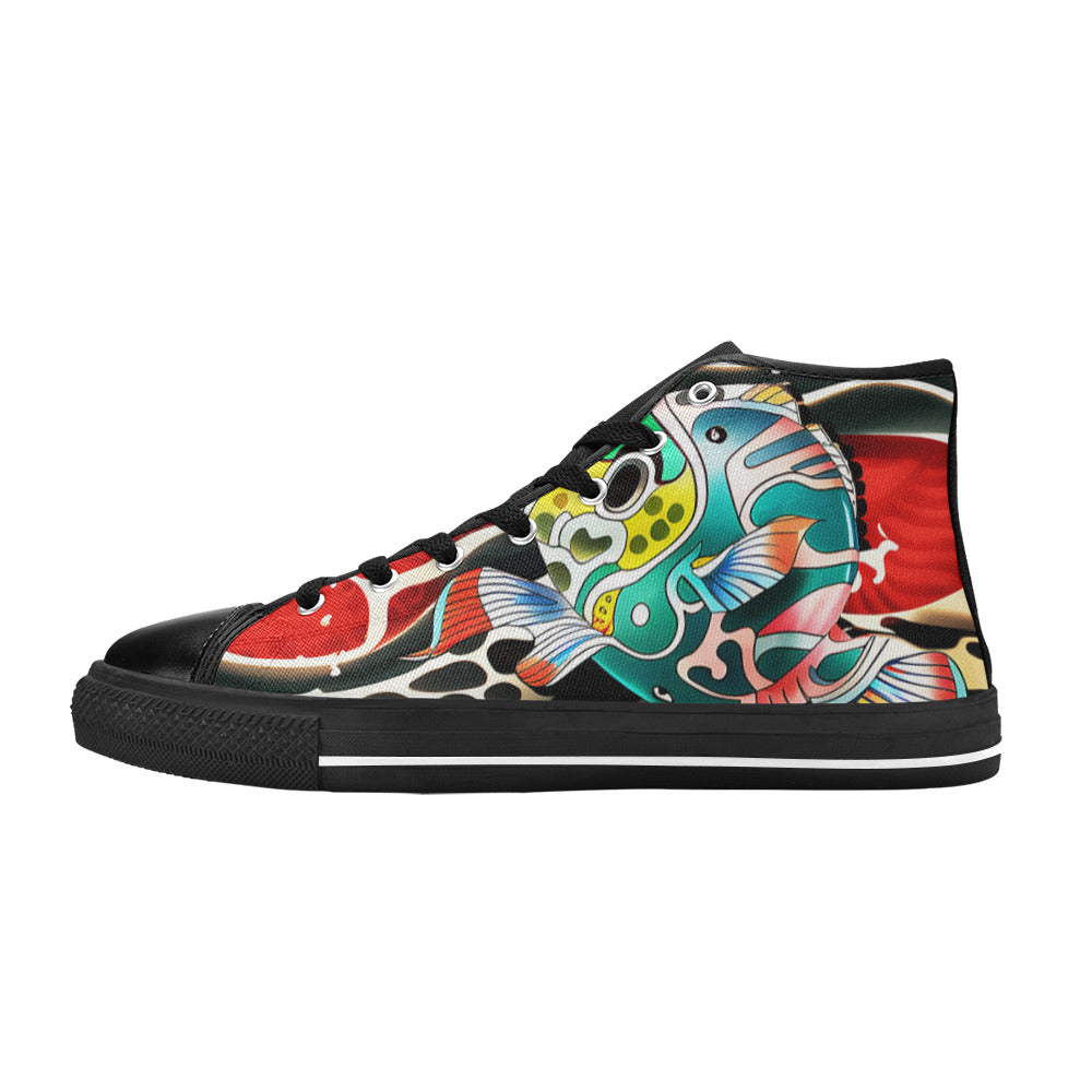 MEN'S Japanese Fish Art 4 High Top Canvas Dark Academia Sneakers