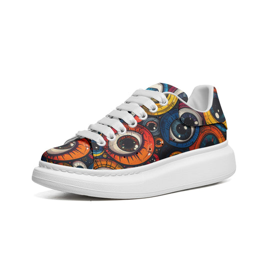 Eye Balls Platform Unisex Non Slip Lace Up Faux Leather Sneakers