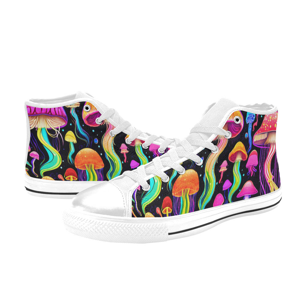 WOMEN'S Jellyfish Vibrant Mushroom Art High Top Canvas Wallpaper Art Custom Shoes
