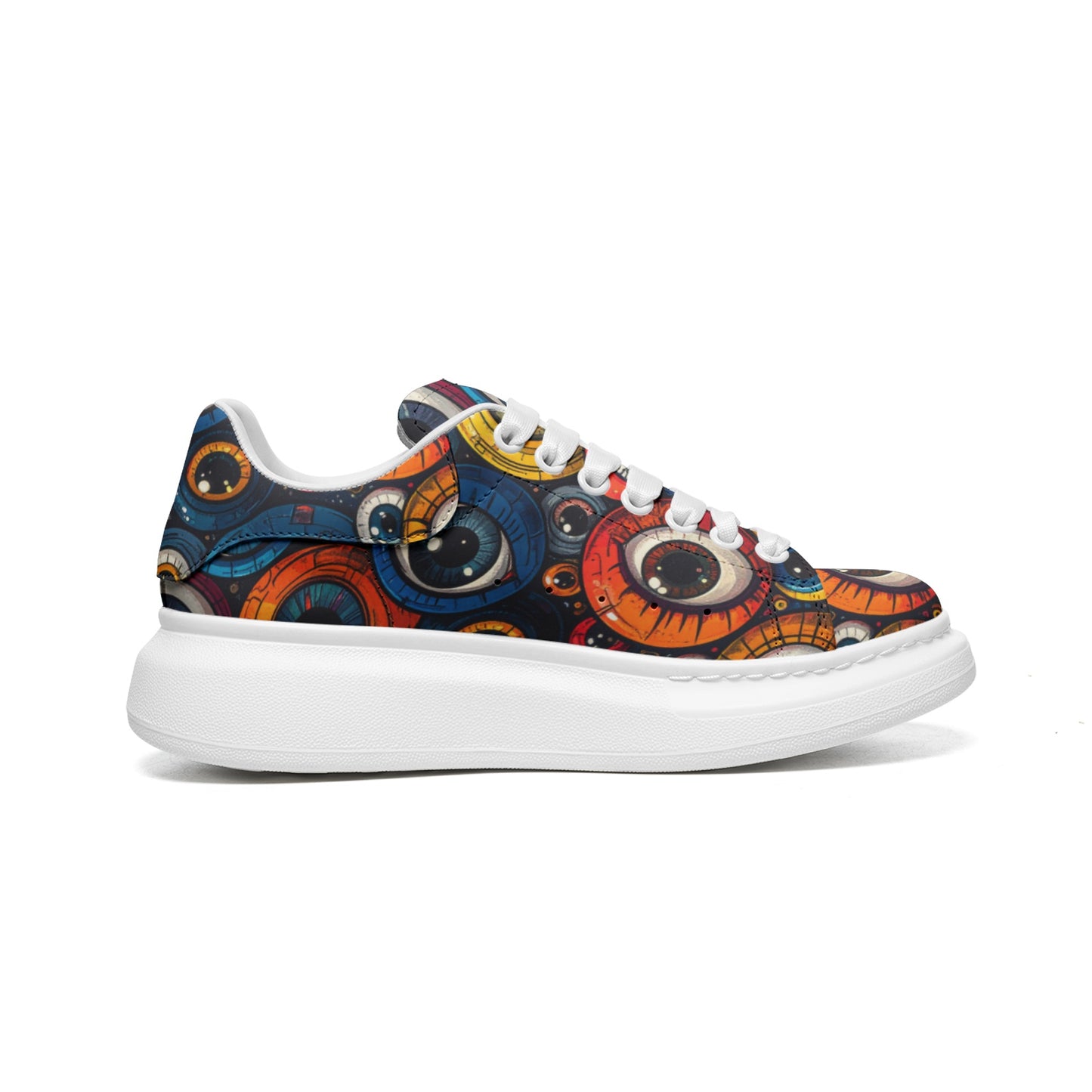 Eye Balls Platform Unisex Non Slip Lace Up Faux Leather Sneakers