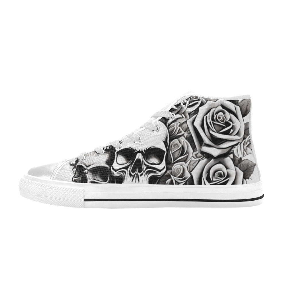 MEN'S Skull Roses Black White High Top Canvas Dreamcore Custom Sneakers
