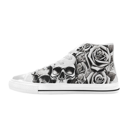 MEN'S Skull Roses Black White High Top Canvas Dreamcore Custom Sneakers