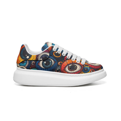 Eye Balls Platform Unisex Non Slip Lace Up Faux Leather Sneakers