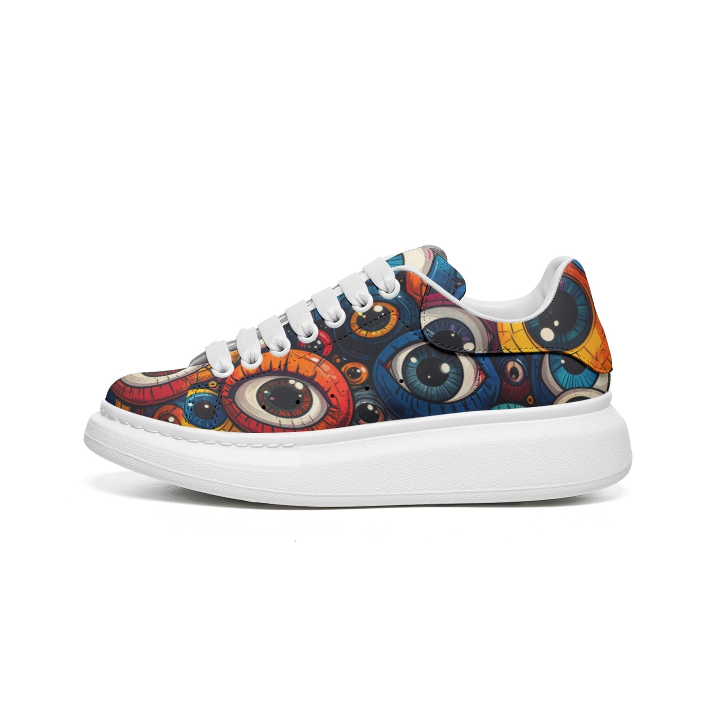 Eye Balls Platform Unisex Non Slip Lace Up Faux Leather Sneakers