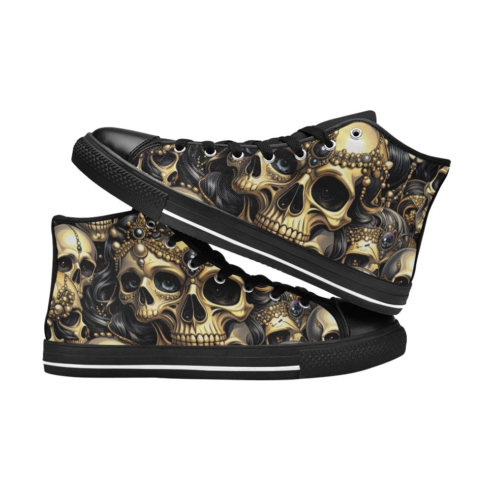MEN'S Elegant Jeweled Skull Dark High Top Canvas Surreal Custom Shoes