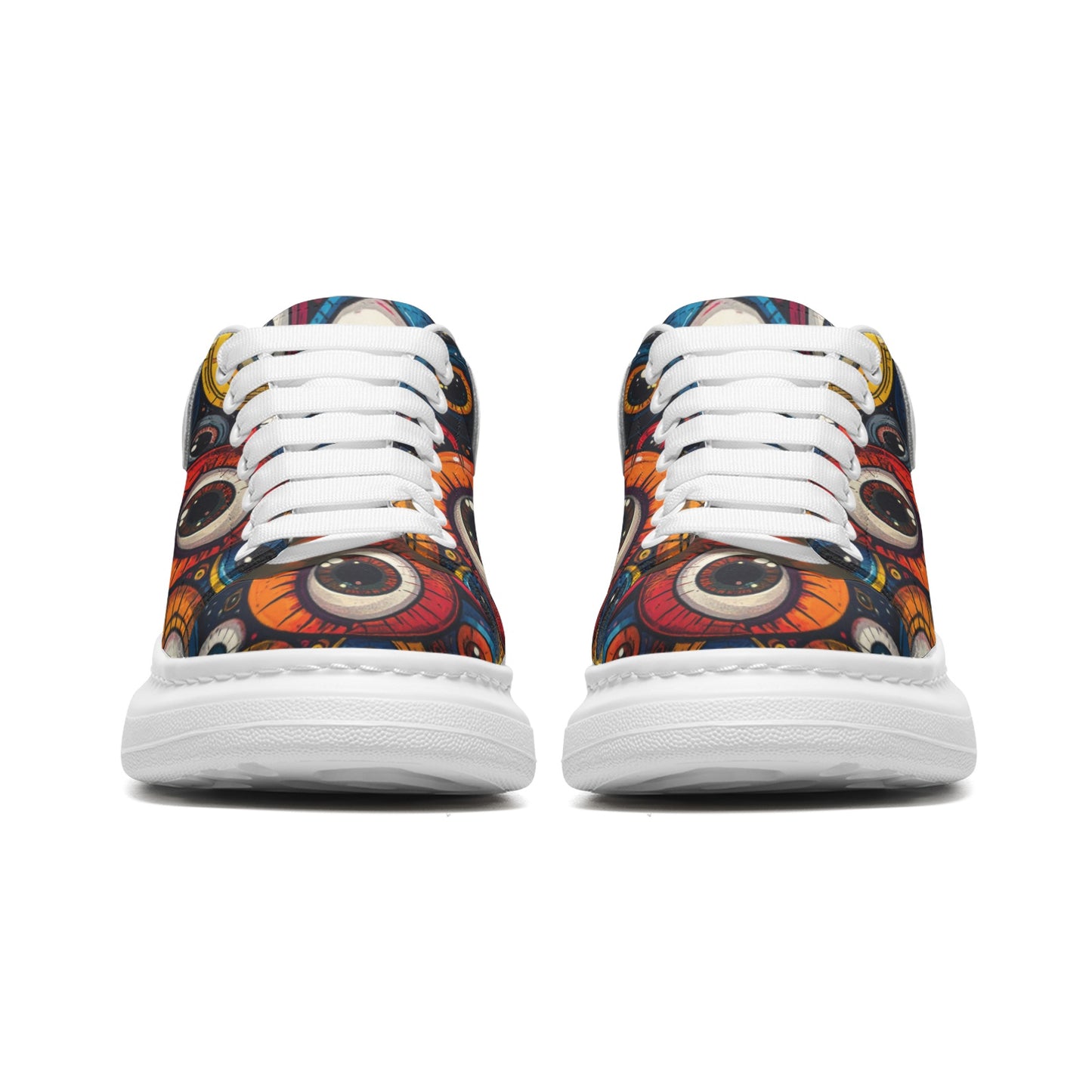 Eye Balls Platform Unisex Non Slip Lace Up Faux Leather Sneakers