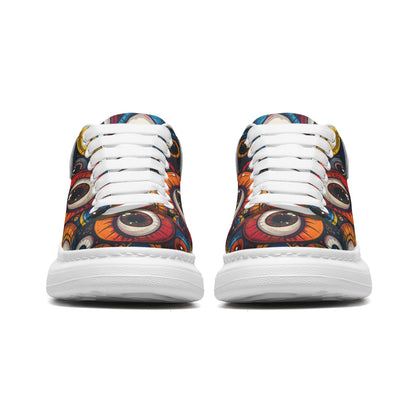 Eye Balls Platform Unisex Non Slip Lace Up Faux Leather Sneakers
